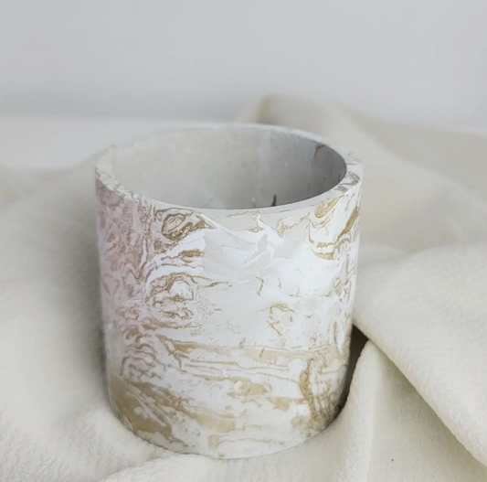 Cylinder 9oz Concrete Vessel - Gold & White Swirl