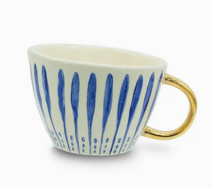 Stoneware Blue Pattern with Gold Handle Mug - 350 ml / 12 oz