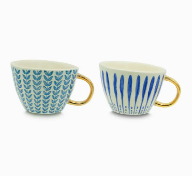 Stoneware Blue Pattern with Gold Handle Mug - 350 ml / 12 oz