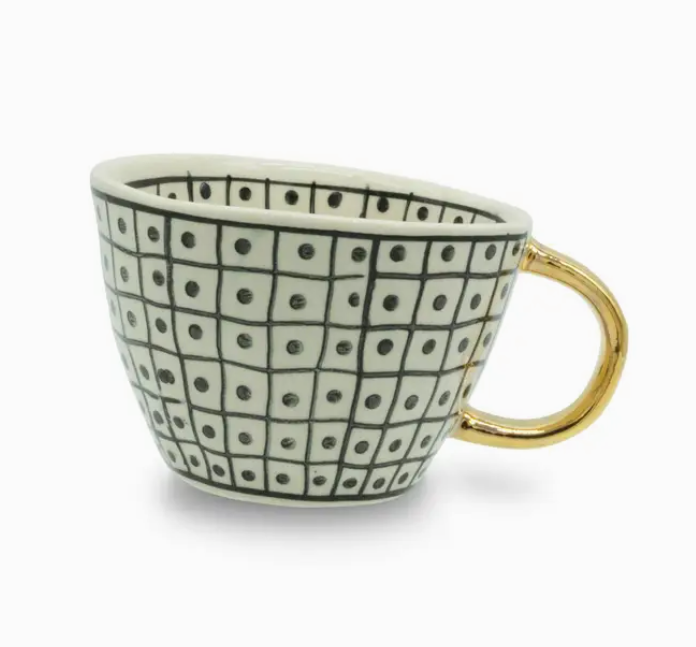 Stoneware Black & White with Gold Handle Mug - 350 ml / 12 oz