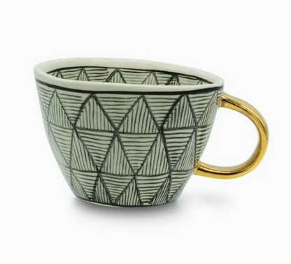 Stoneware Black & White with Gold Handle Mug - 350 ml / 12 oz