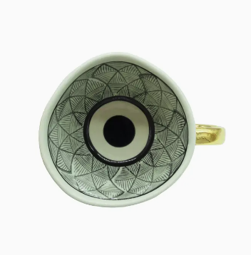 Stoneware Black & White with Gold Handle Mug - 350 ml / 12 oz