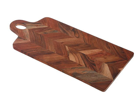 ACACIA WOOD RECT. CHEVRON SERVING BOARD WITH HANDLE