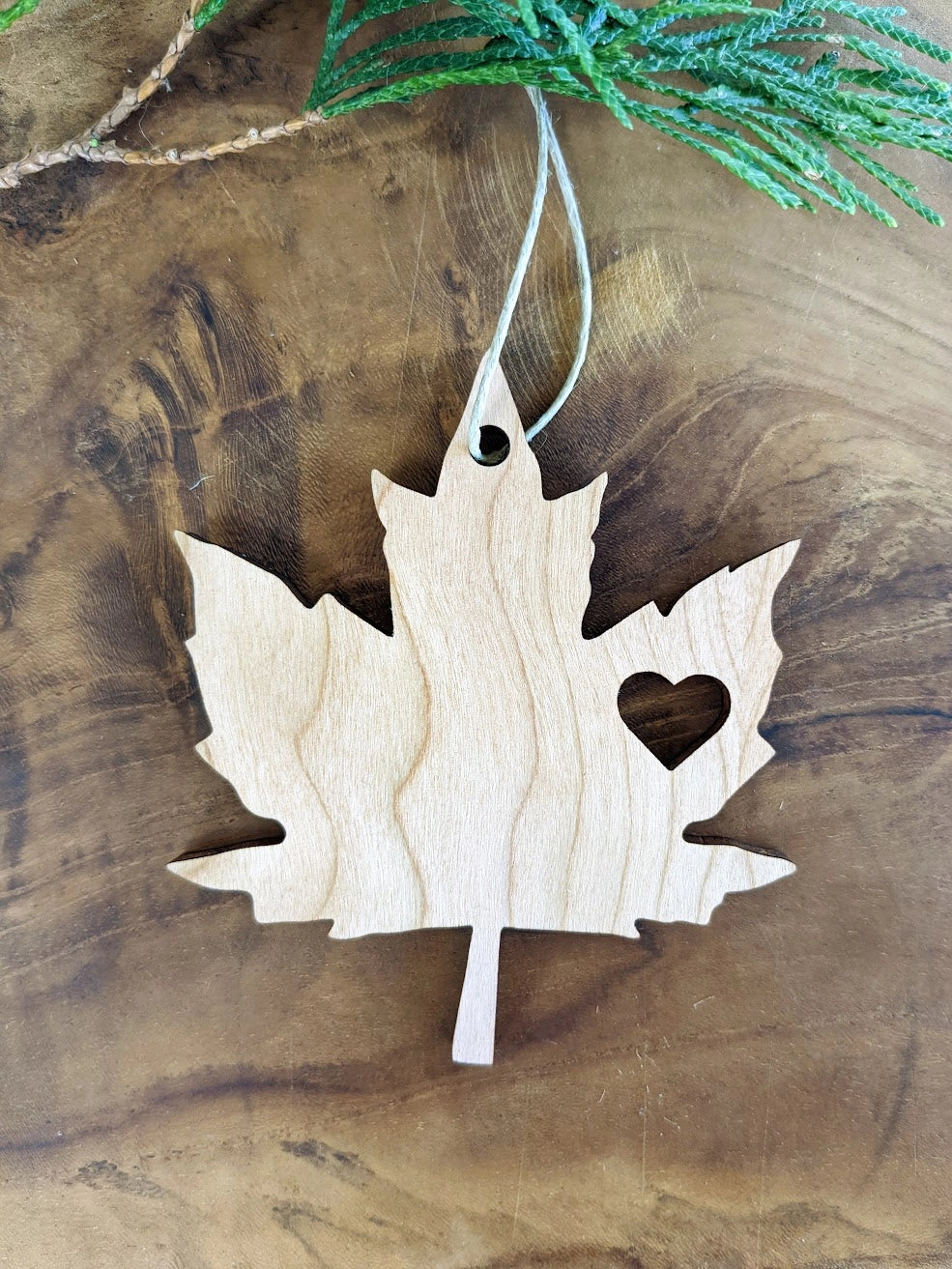 Maple Leaf Heart Canada Wood Ornament - Made in Canada