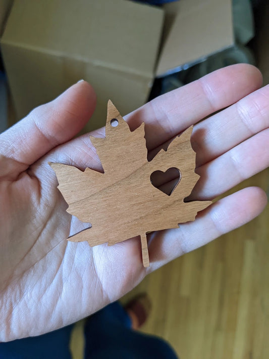 Maple Leaf Heart Canada Wood Ornament - Made in Canada