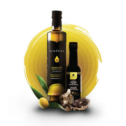 Zenolive Organic EVOO & Organic black garlic-infused Balsamic Vinegar