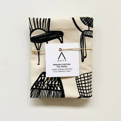 Modern Chairs Organic Tea Towel Black - 20x24