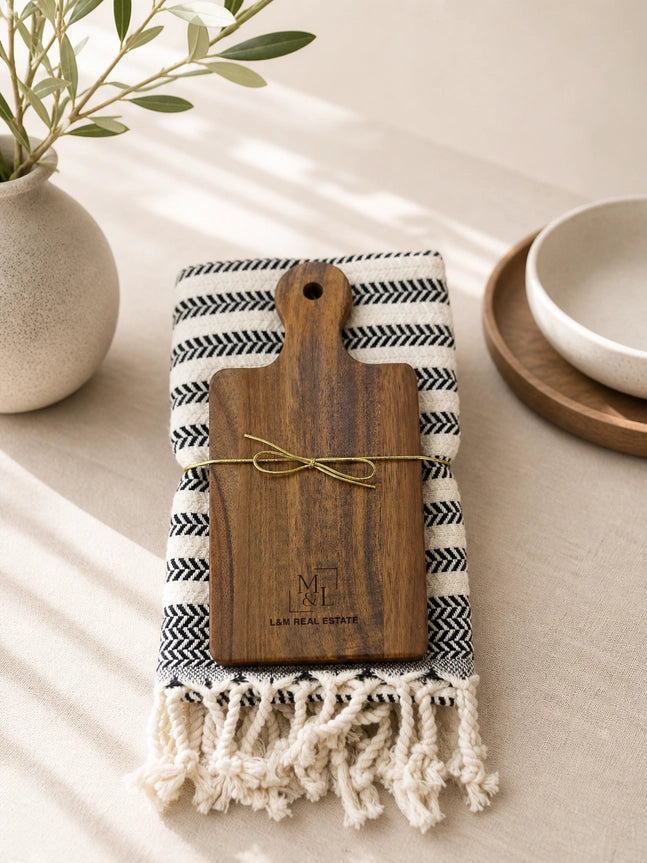 Turkish Dish Towel & Acacia Mini Board Gift Set