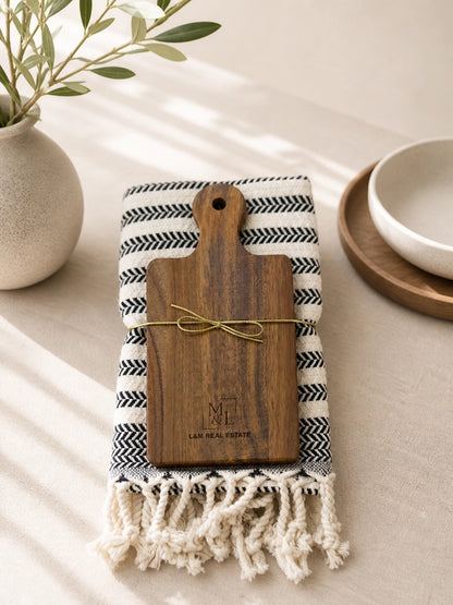 Turkish Dish Towel & Acacia Mini Board Gift Set