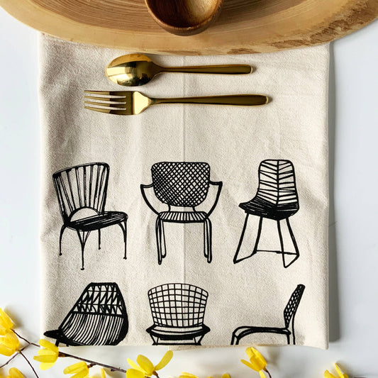 Modern Chairs Organic Tea Towel Black - 20x24