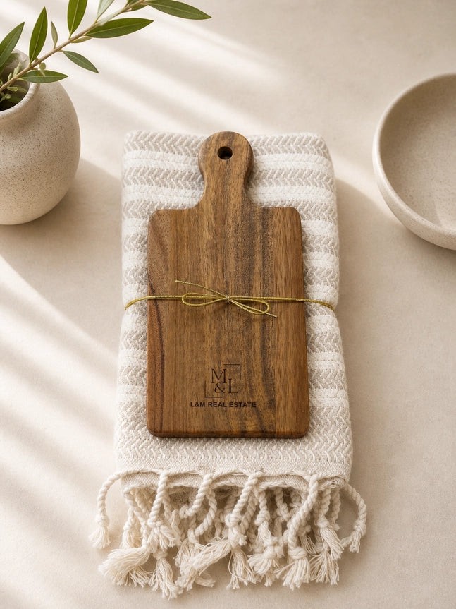 Turkish Dish Towel & Acacia Mini Board Gift Set