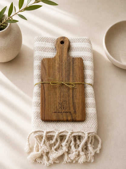 Turkish Dish Towel & Acacia Mini Board Gift Set