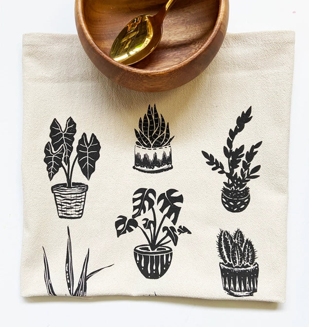 House Plants Organic Tea Towel Black - 20x24