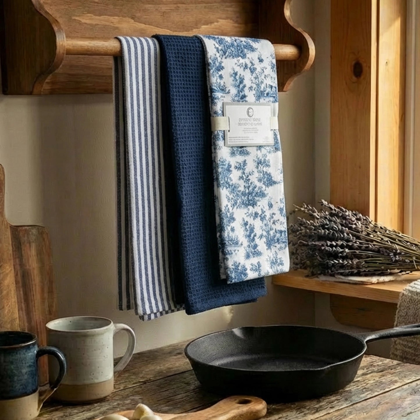 3 Pack Kitchen Towel Set Garden (Print, Stripes)