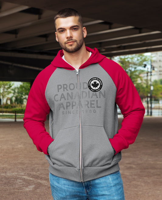 Unisex hooded full zip and raglan sleeve sweatshirt - Made in Canada