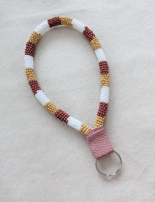 Neutral Striped Beaded Wristlet Handmade Indigenous Beadwork
